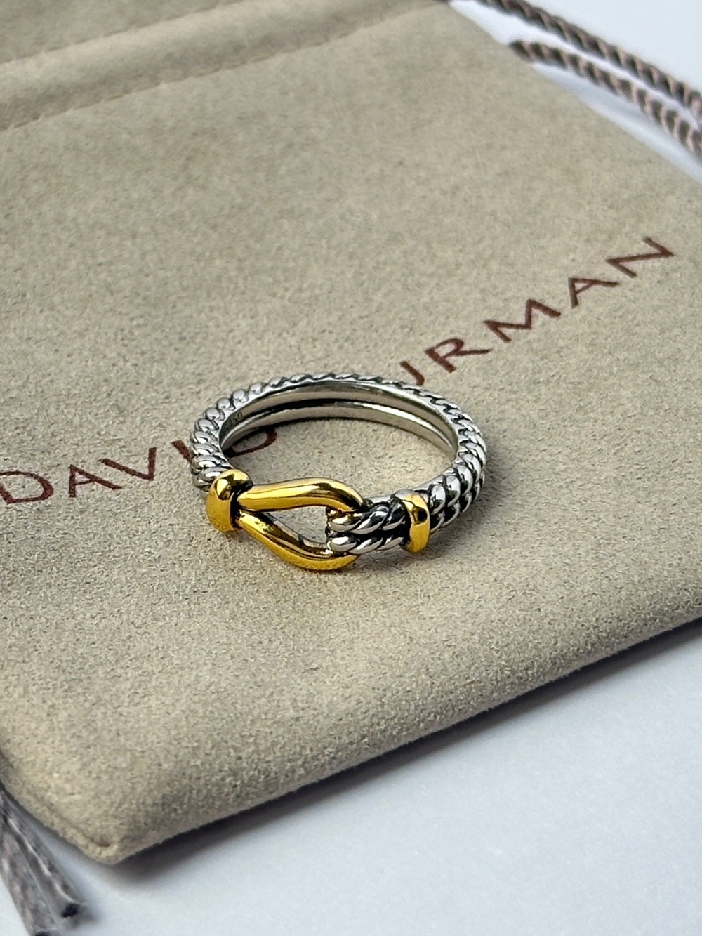 David Yurman Cable Buckle Ring in Silver & 18K Gold Size 7.5